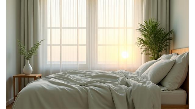 A serene bedroom at dawn, emphasizing restful sleep, representing sleep science interviews.