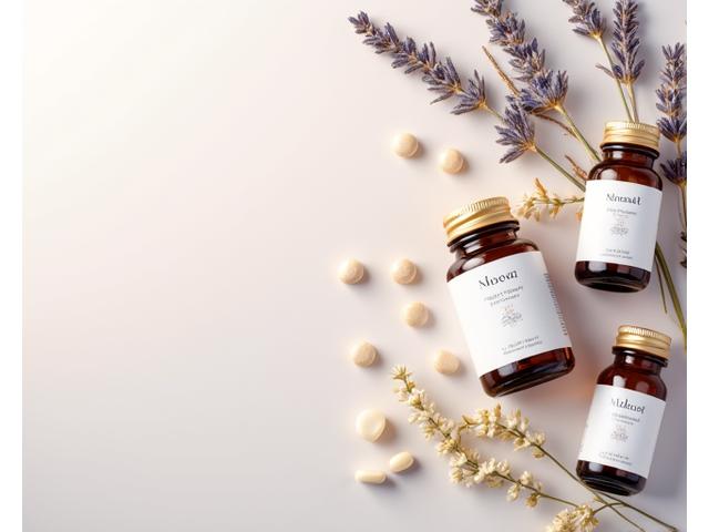 Small bottles of natural sleep supplements and herbs arranged aesthetically, highlighting natural sleep aids with research backing.